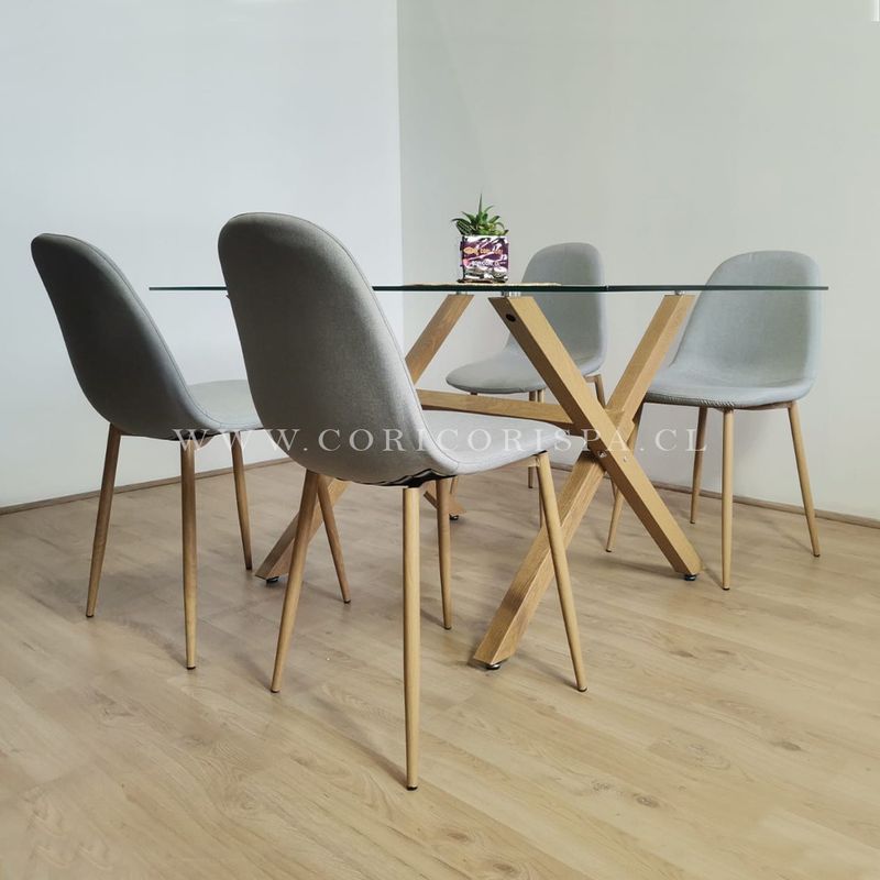 CORI CORI - Juego de Comedor Medlock Vidrio 140x90 + 4 sillas Scoop grises