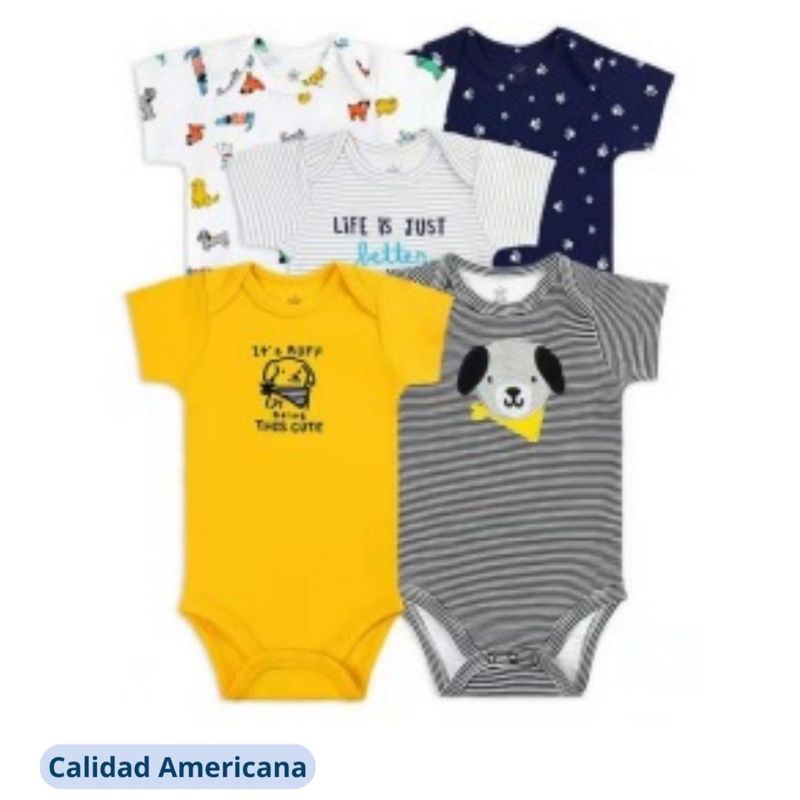 TEDMIMAK - Pack 5 Bodys Bebe Niño Tedmimak Algodón Manga Corta Surtido