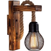 Aplique Rustico Lampara De Pared Retro De Madera Cañamo y Jaula d