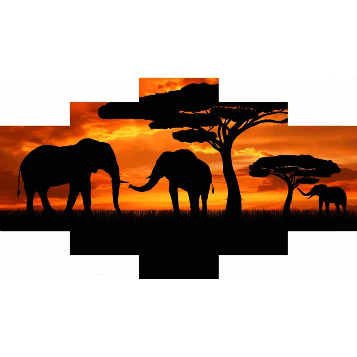 GENERICO - Cuadros Polipticos De 150x80 De Elefantes