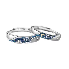 KUANGYE - Anillos Van Gogh Bañado en plata Pareja Amor Compromiso Ilusion