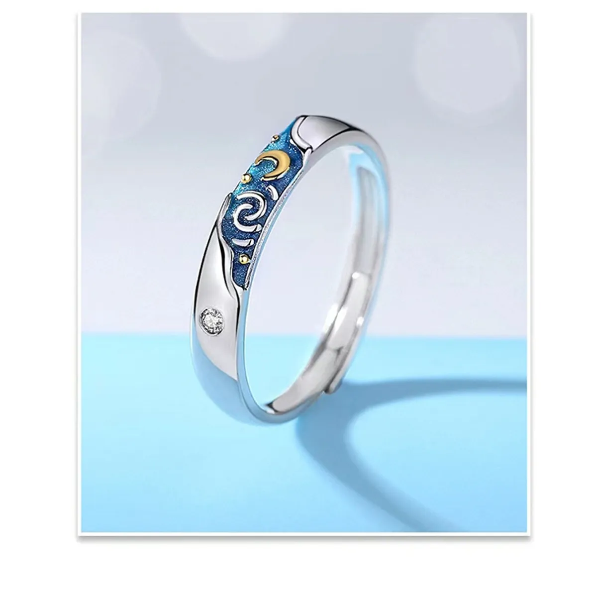 KUANGYE - Anillos Van Gogh Bañado en plata Pareja Amor Compromiso Ilusion
