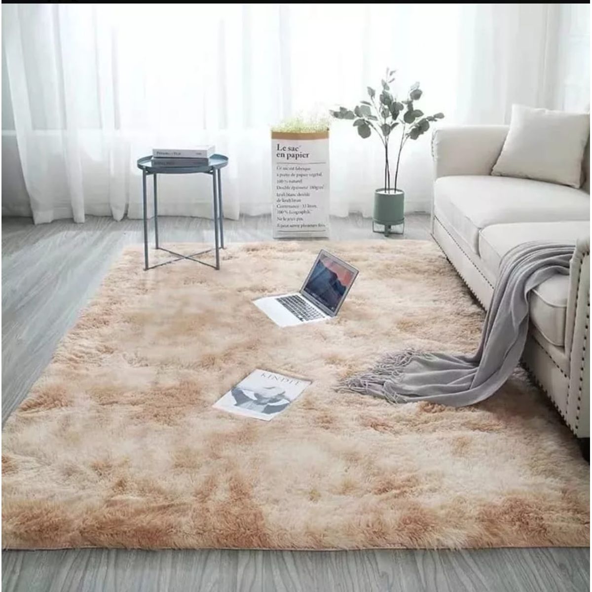 GENERICO - Alfombra Peluda Medida 200 x 300 cm, Color Beige Jaspeado Teng Fei