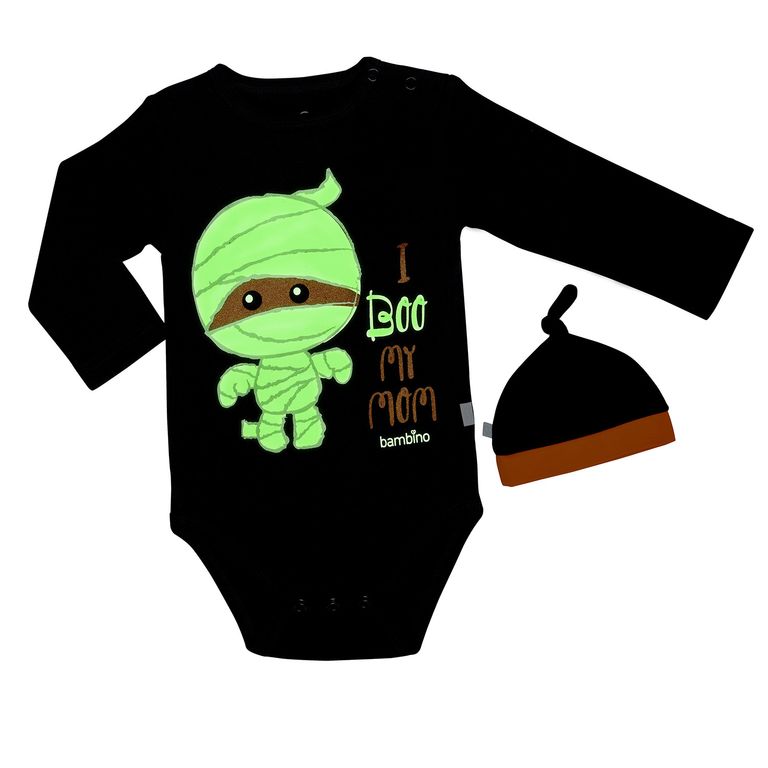 Body Y Gorrito Halloween Momia Nino 9-12 Meses Negro 9-12 MESES