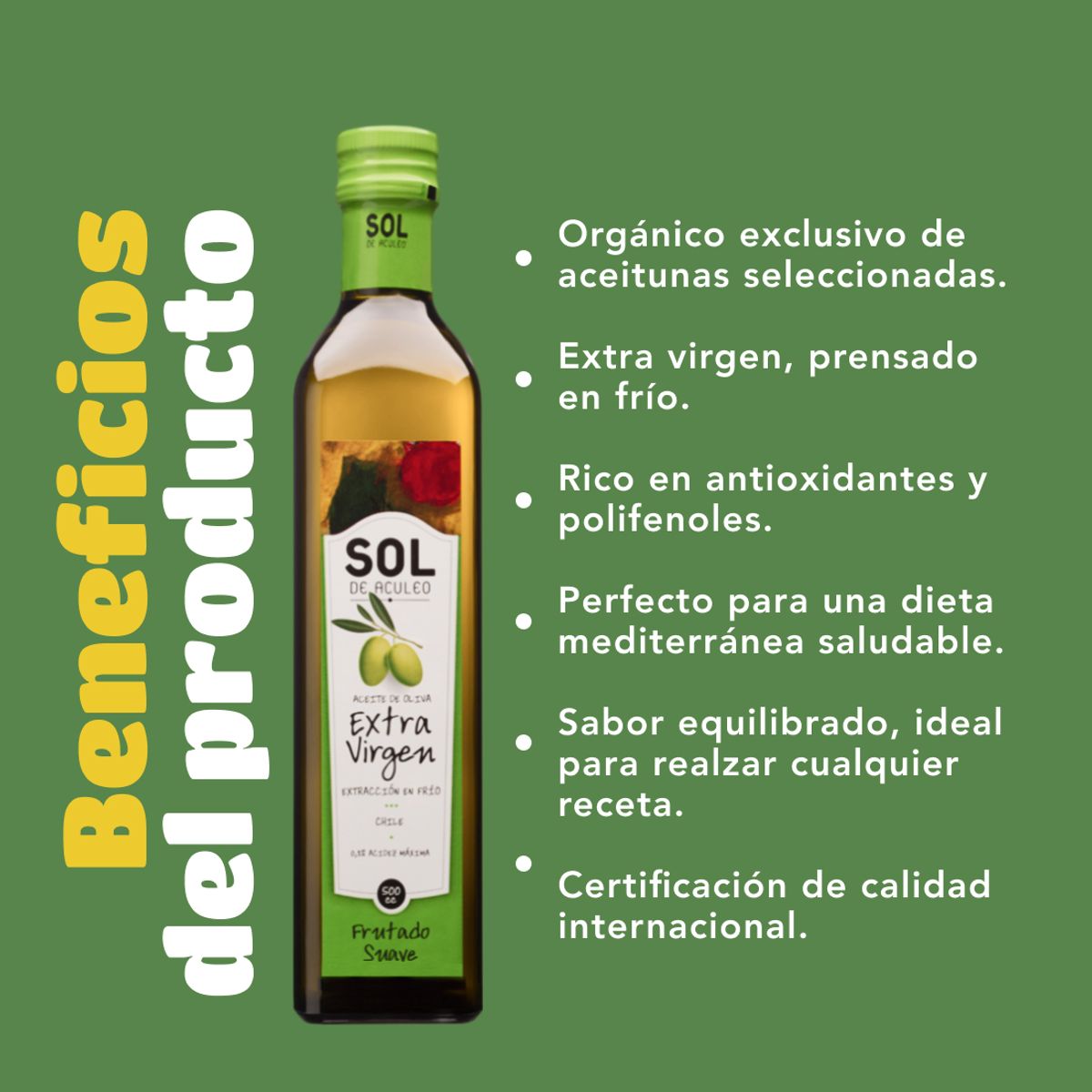 SOL DE ACULEO - Aceite de Oliva extra virgen Sol Frutado Suave 4 x 500 ml