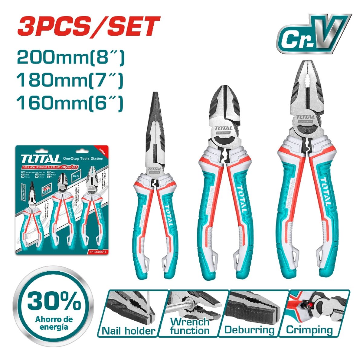 TOTAL TOOLS - Set de Alicates de Palanca 3 Piezas TOTAL