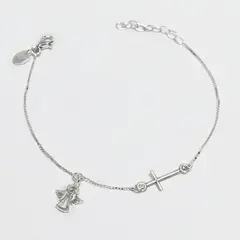 ROSETT - Pulsera veneciana con cruz y colgante de angel Plata 925