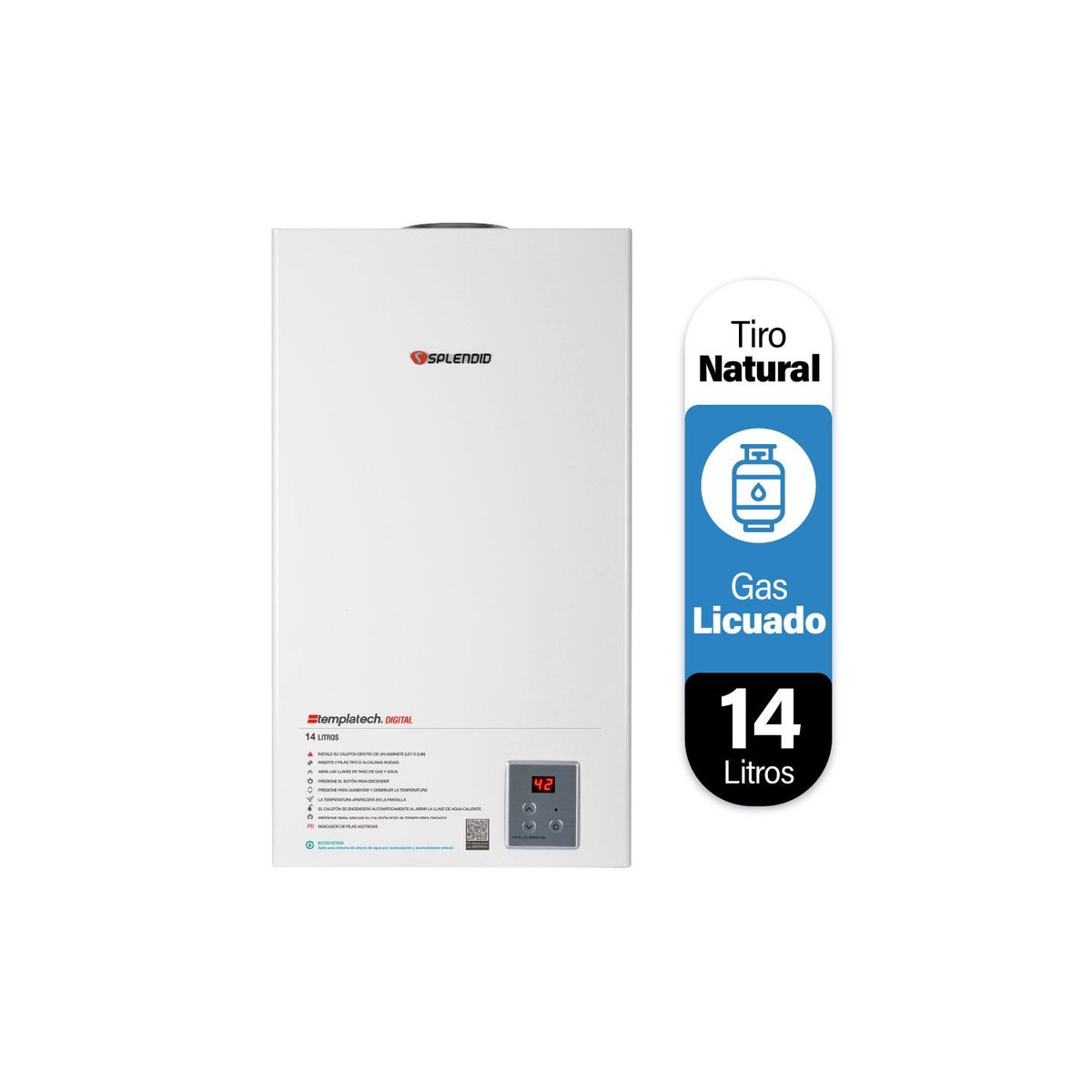 SPLENDID - Calefont 14 litros Gas licuado Tiro natural Splendid