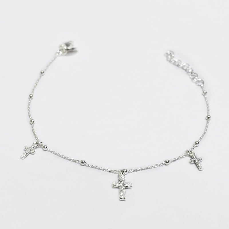 ROSETT - Pulsera limada con esferas y cruces diamantadas Plata 925