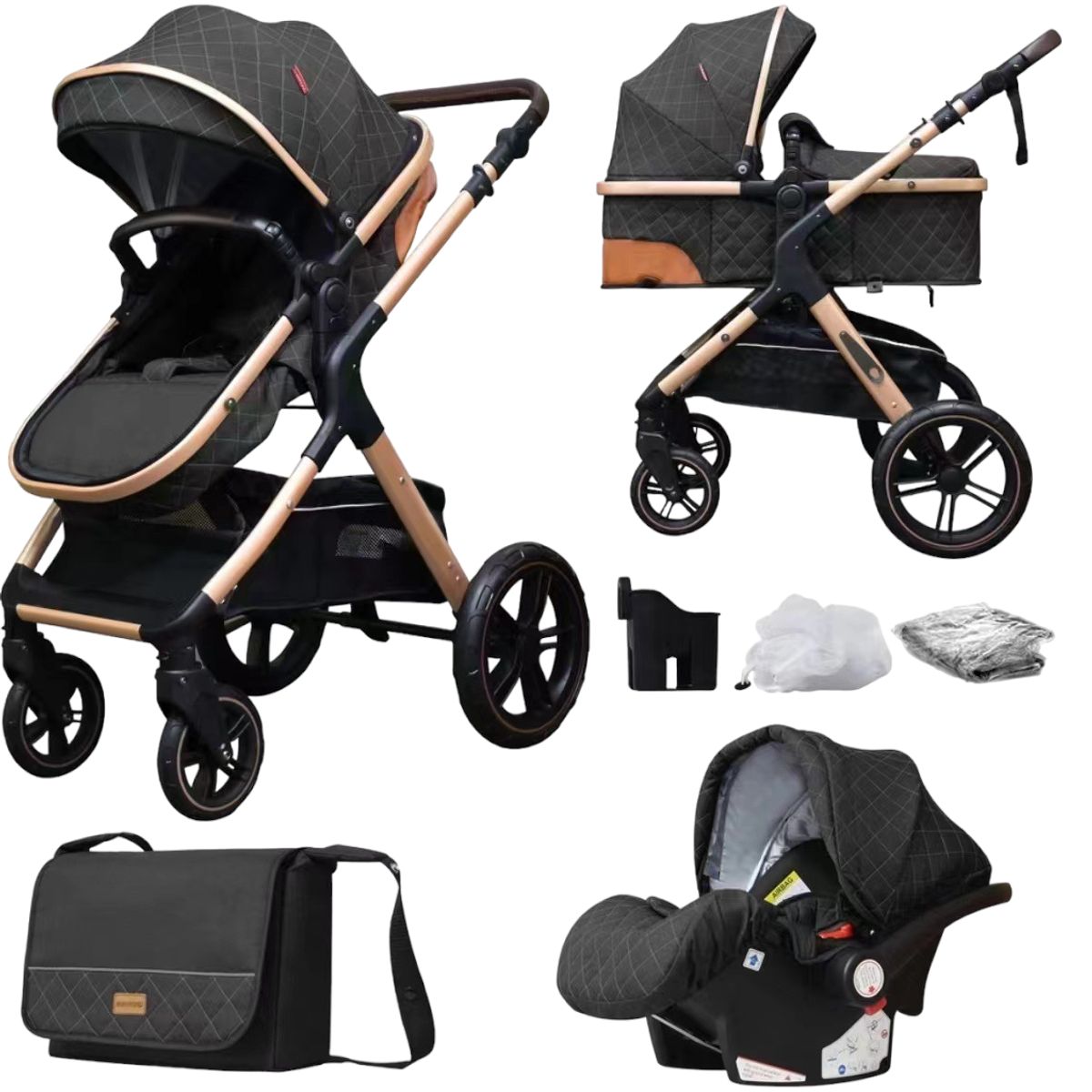 CRUSEC - Coche Cuna Bebé 5en1 Plegable Multifuncional y Accesorios