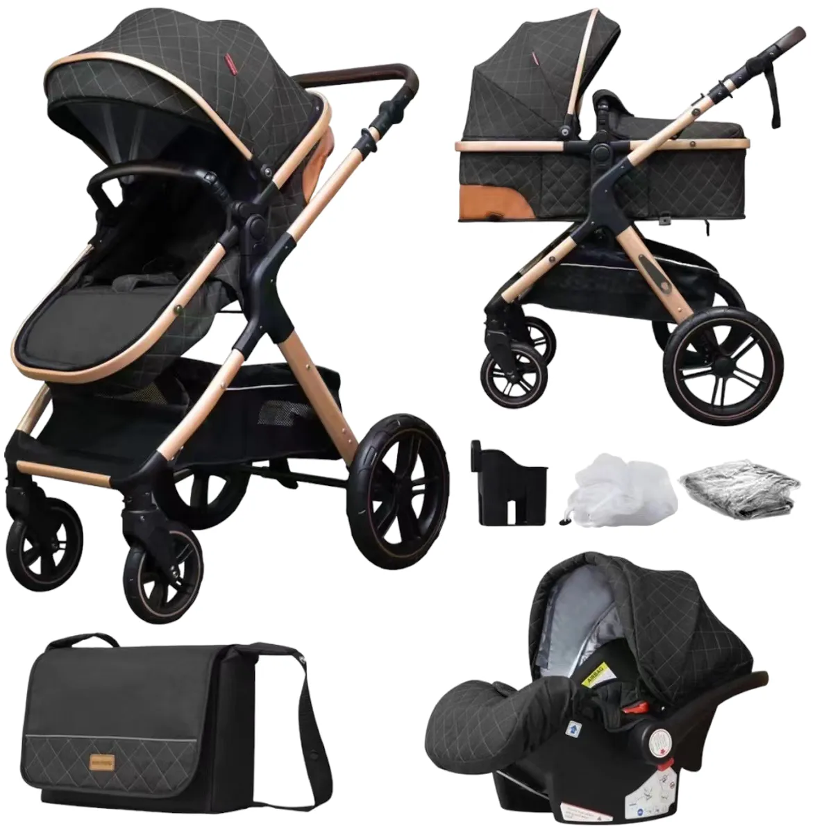 CRUSEC - Coche Cuna Bebé 5en1 Plegable Multifuncional y Accesorios