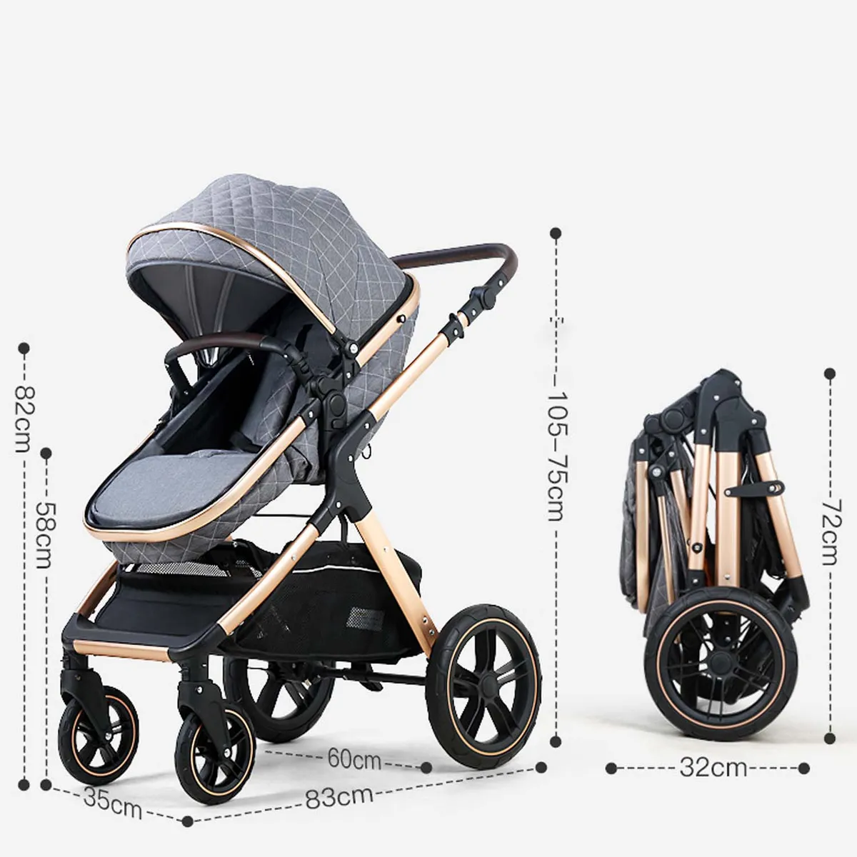 CRUSEC - Coche Cuna Bebé 5en1 Plegable Multifuncional y Accesorios