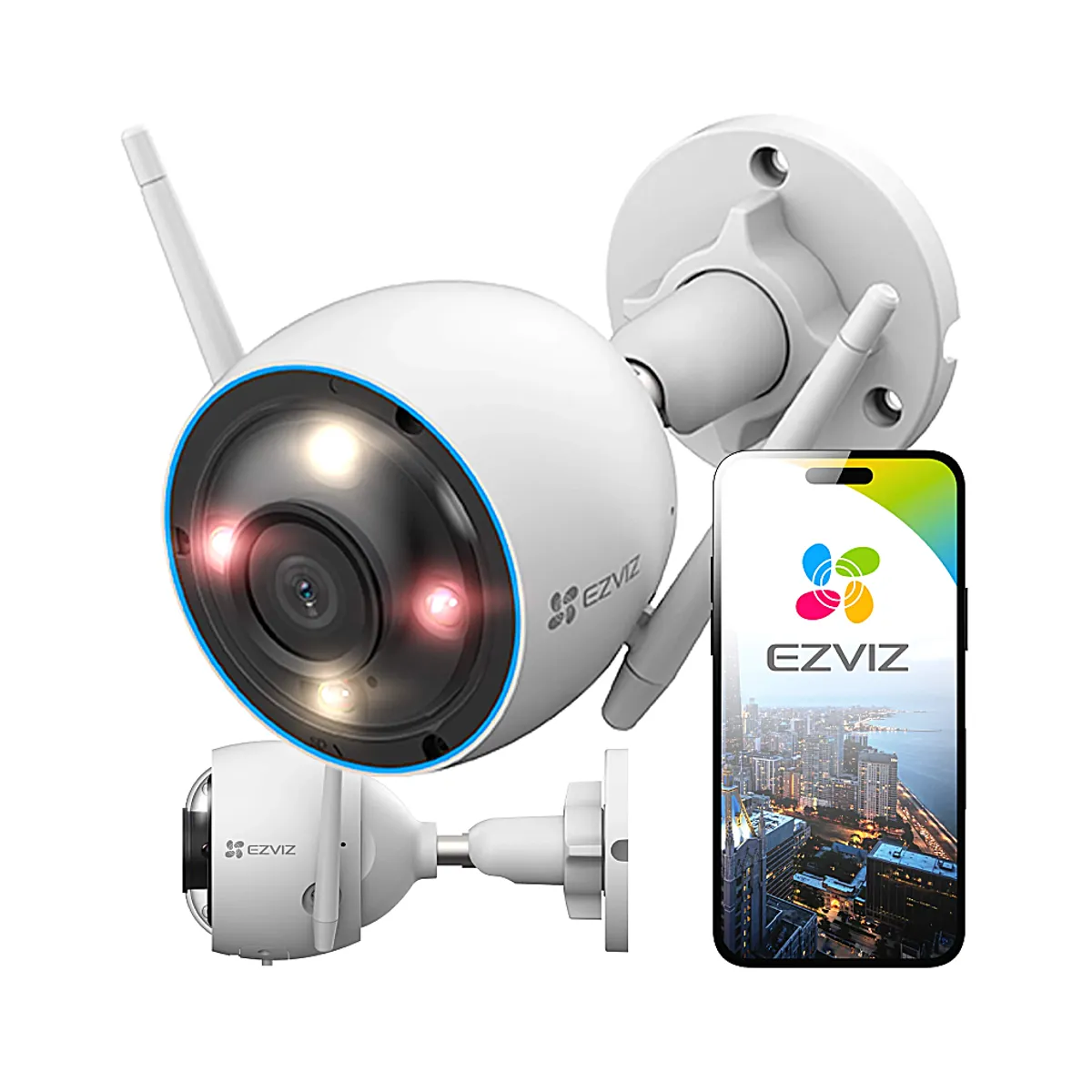EZVIZ - Camara Wifi Ezviz H3 3k 5mp IA Sirena Y Luz 28mm - Blanco