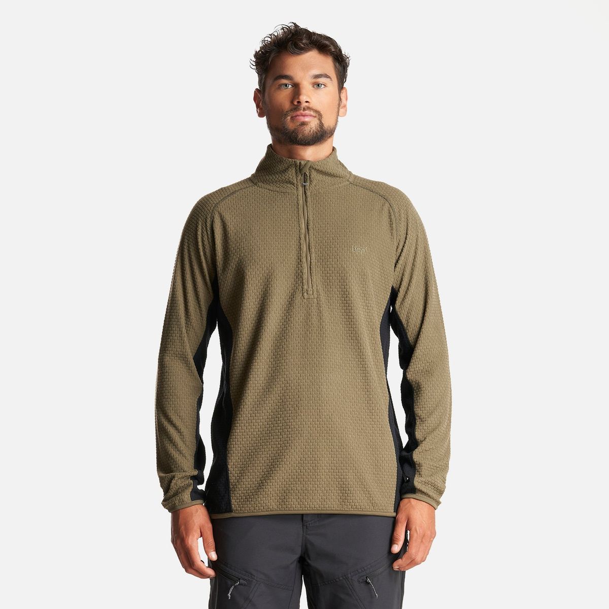LIPPI - Poleron Hombre Jacaranda Nano-F 1/4 Zip Verde Militar Lippi