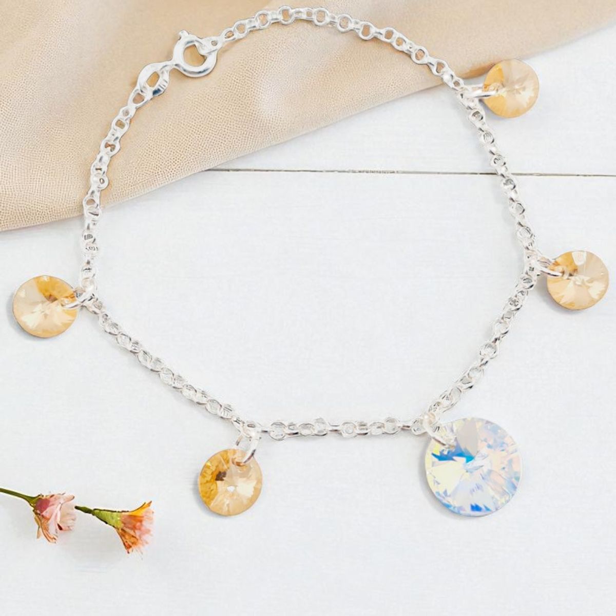 JOYAS MONTERO - Pulsera Nepal Plata 925 creado con cristales de Swarovski® Golden Shadow