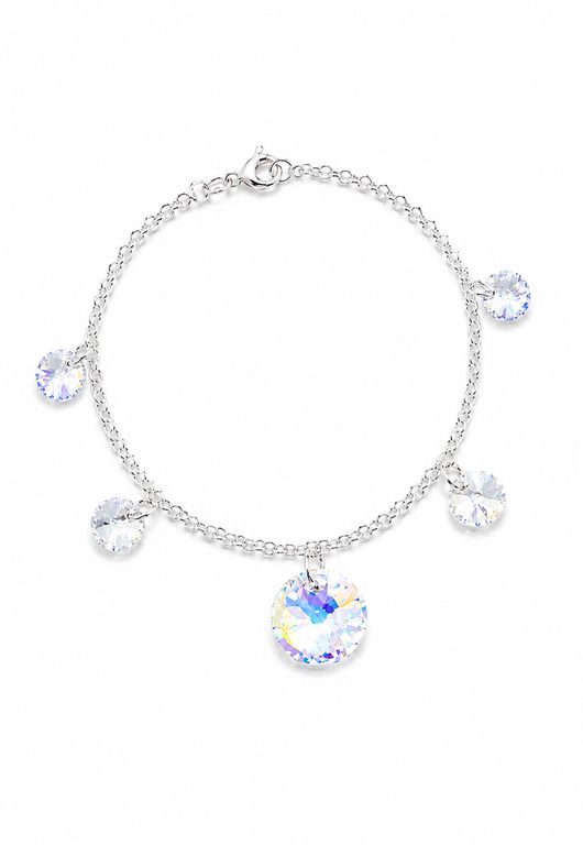 Pulsera Nepal Plata 925 creado con cristales de Swarovski Aurora Boreal Plateado TALLA UNICA
