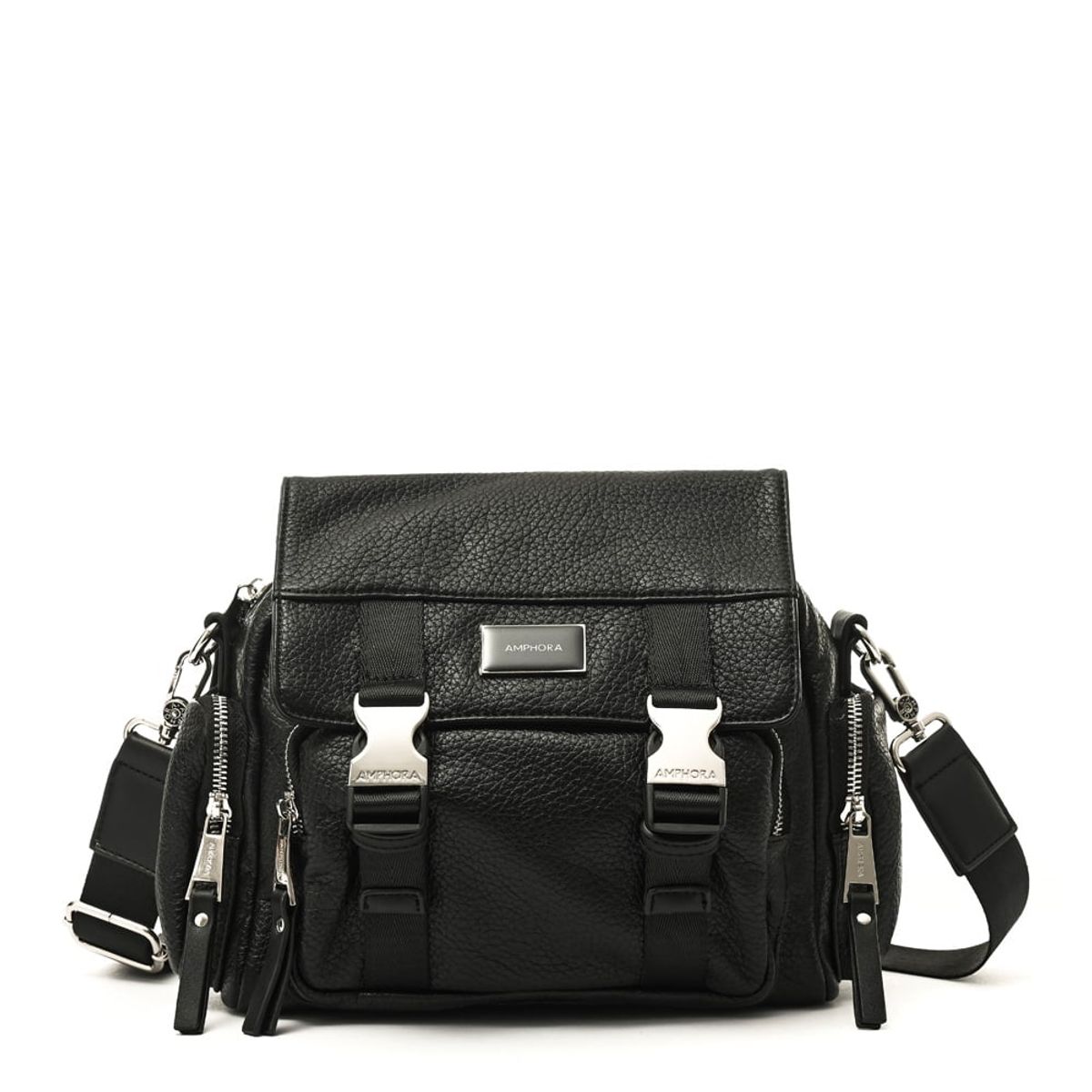 AMPHORA - Cartera bandolera con tapa dita mediana negro