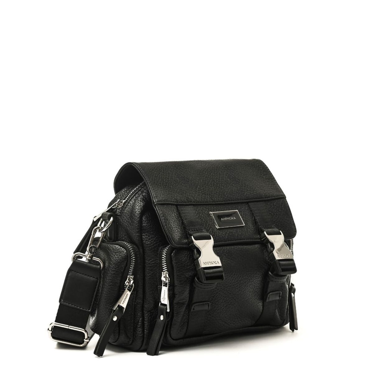 AMPHORA - Cartera bandolera con tapa dita mediana negro