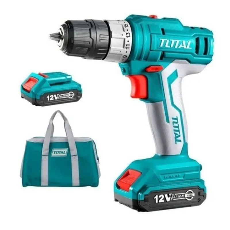 TOTAL TOOLS - Taladro Atornillador Inalambrico 12v 2 bateria.