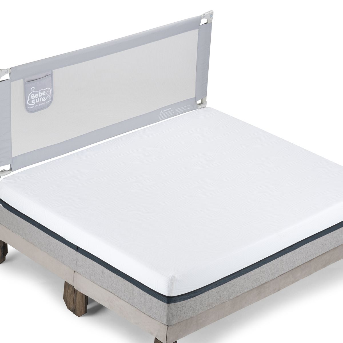 BEBE SURE - Baranda de seguridad 200 cms color gris colchones altos