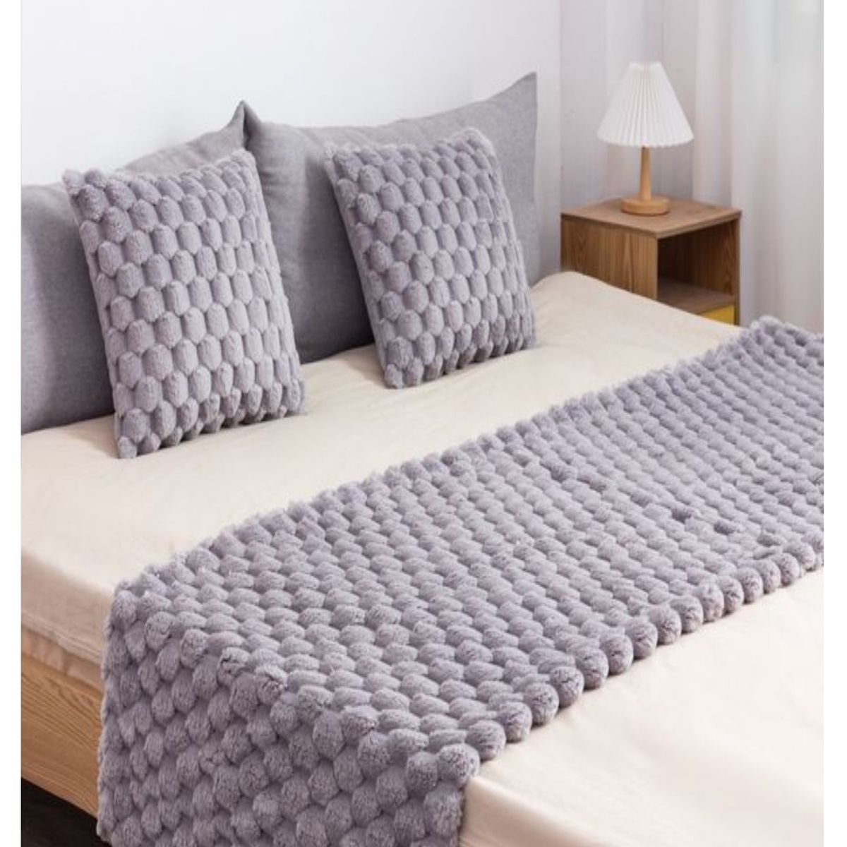 COMPRAPO - Set Piecera Piel Sintética 190x70 y 2 Fundas Cojín 45x45 Gris