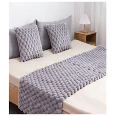 COMPRAPO - Set Piecera Piel Sintética 190x70 y 2 Fundas Cojín 45x45 Gris