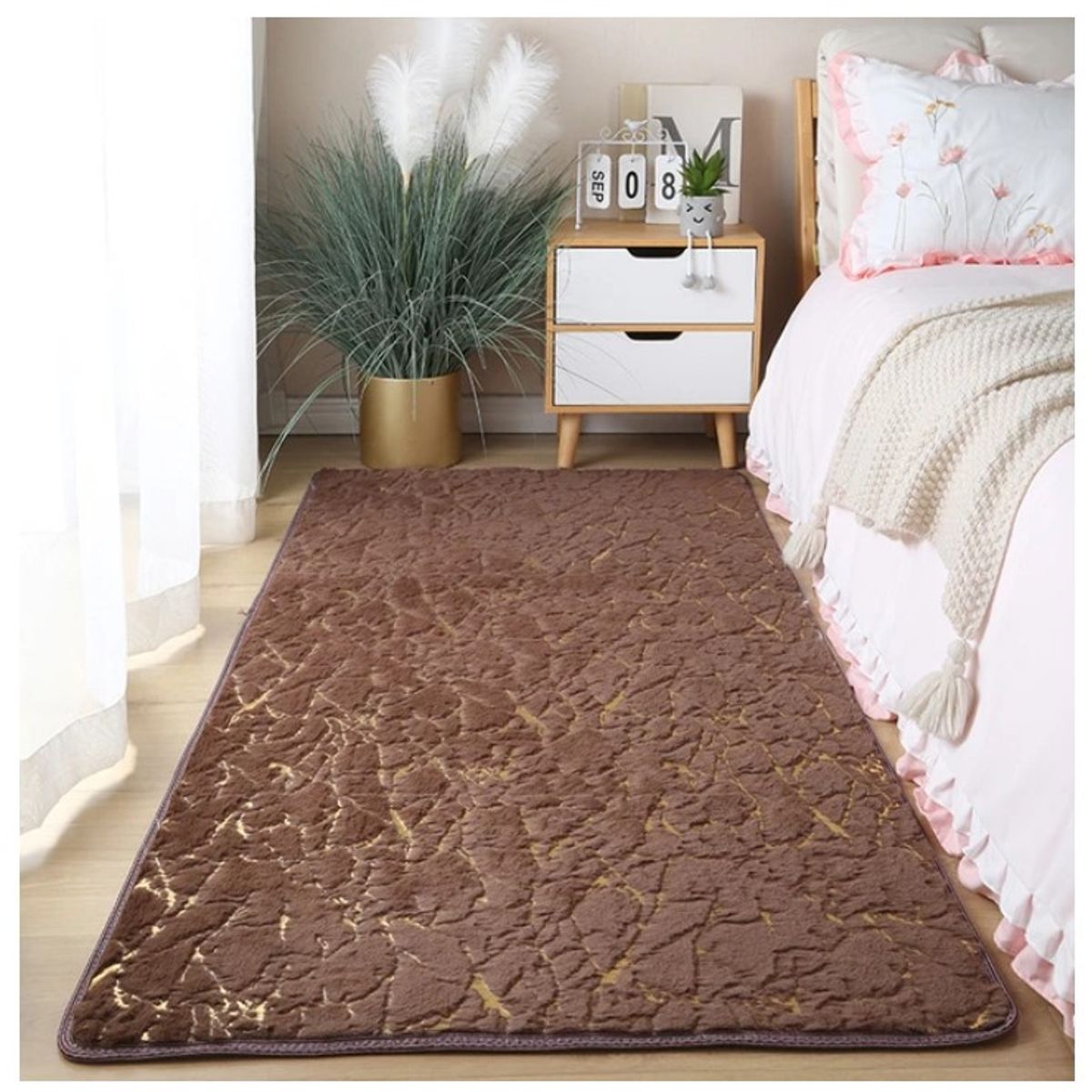 GENERICO - Bajada de Cama Pasillera Soft Café con Dorado 60X160 Cm