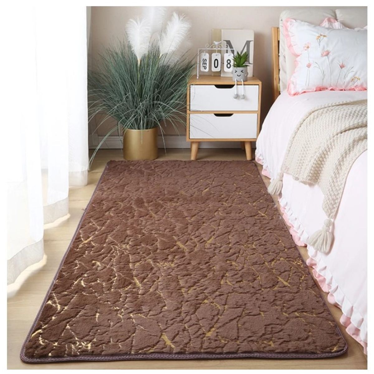 GENERICO - Bajada de Cama Pasillera Soft Café con Dorado 60X160 Cm