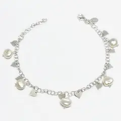ROSETT - Pulsera rolo con colgante de corazones y perlas