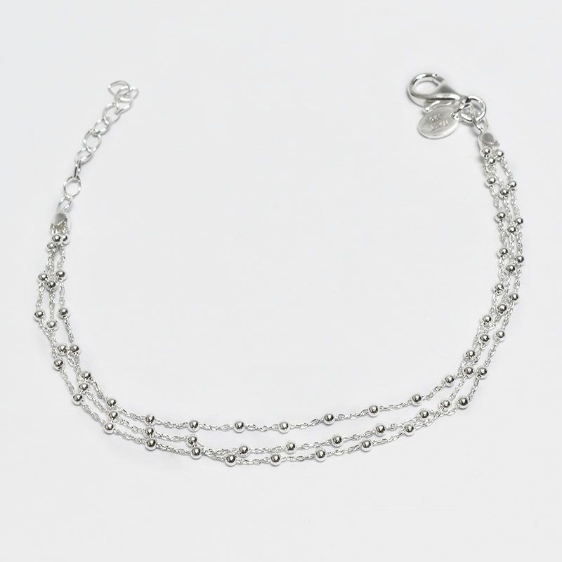 ROSETT - Pulsera triple tejido con esferas Plata ley 925