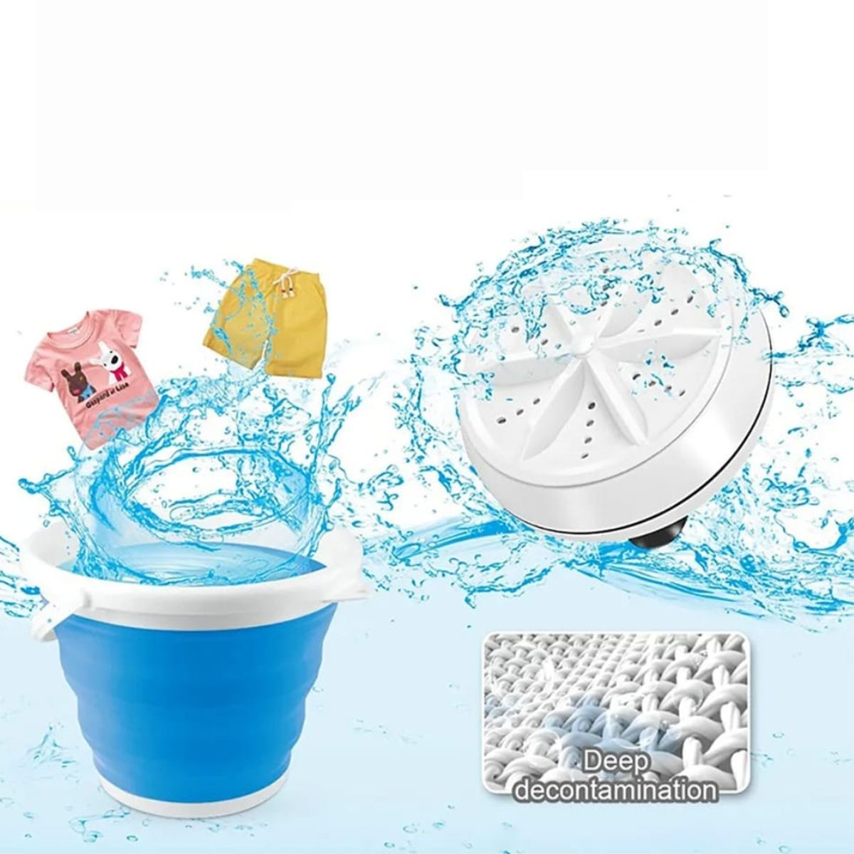 OEM - BALDE PLEGABLE LAVADORA PORTATIL USB AZUL