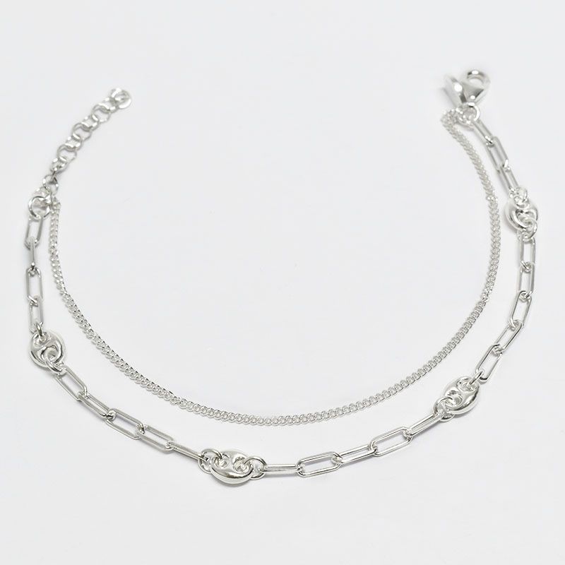 ROSETT - Pulsera doble tejido groumet y limada con calabrote Plata 925