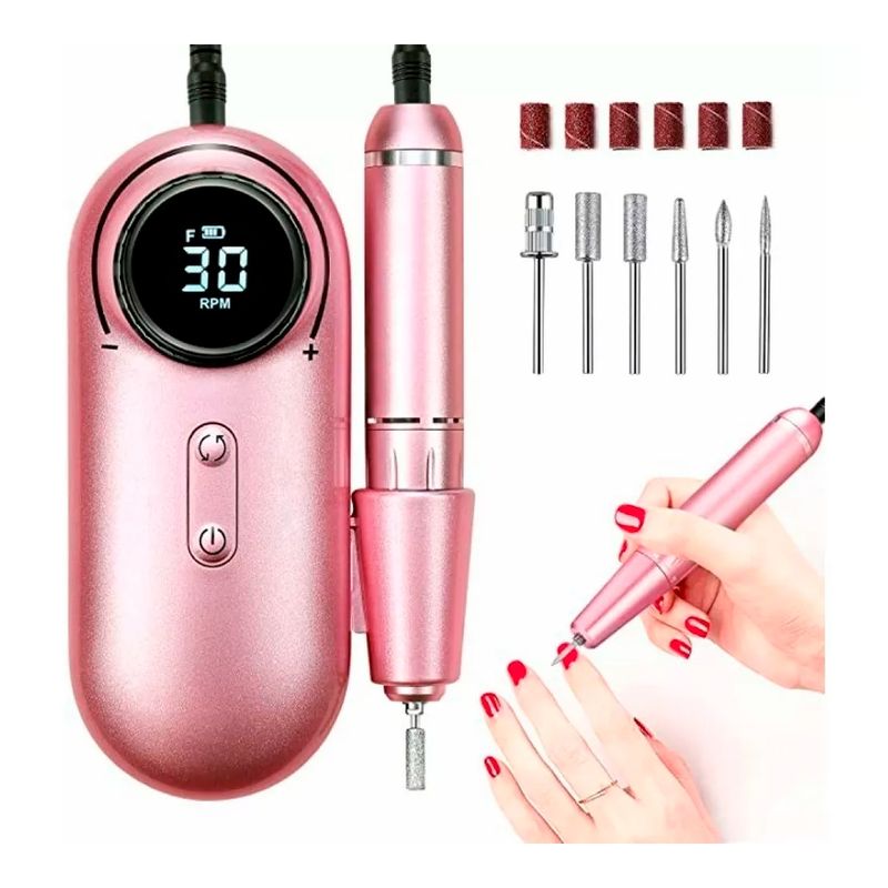 GENERICO - Torno De Uñas Inalámbrico Pantalla Lcd 30000 Rpm Manicura