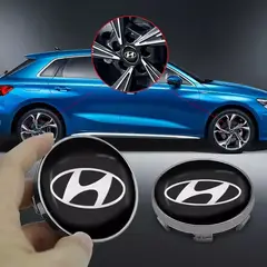 GENERICO - Set X4 Tapa centro Llantas auto 60mm HYUNDAI NEGRO PLATA