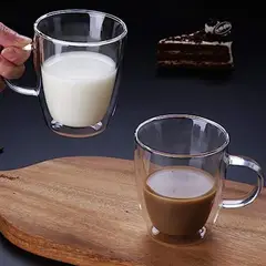 GENERICO - Set 2 und tazas de vidrio doble pared de cristal con mango 300ml…