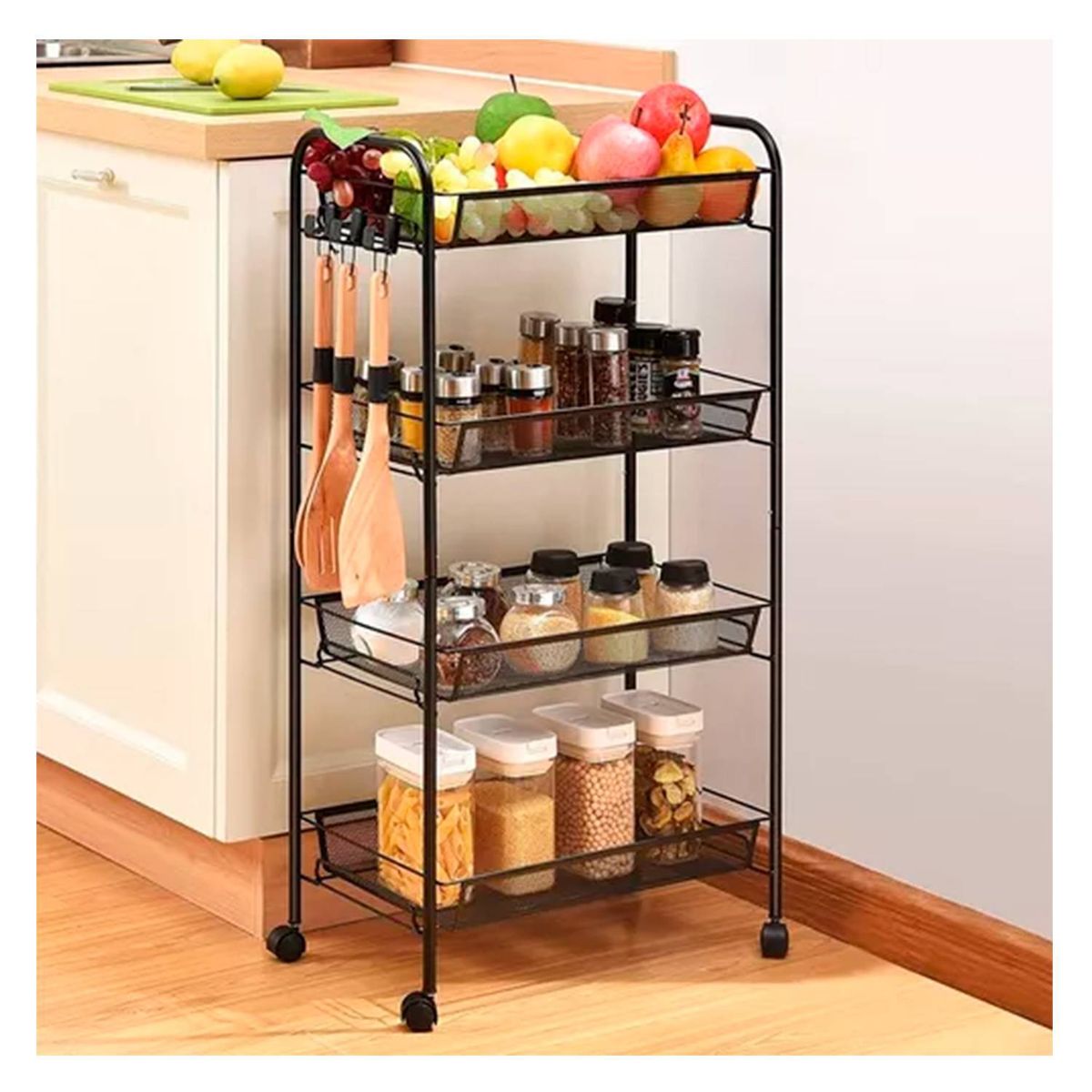 GENERICO - Carrito Organizador Ruedas Multiuso 4 Niveles Negro