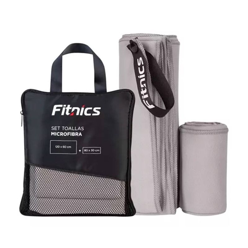 GENERICO - Set 2 Toalla De Microfibra 120x60 + 80x30 + Estuche Gris
