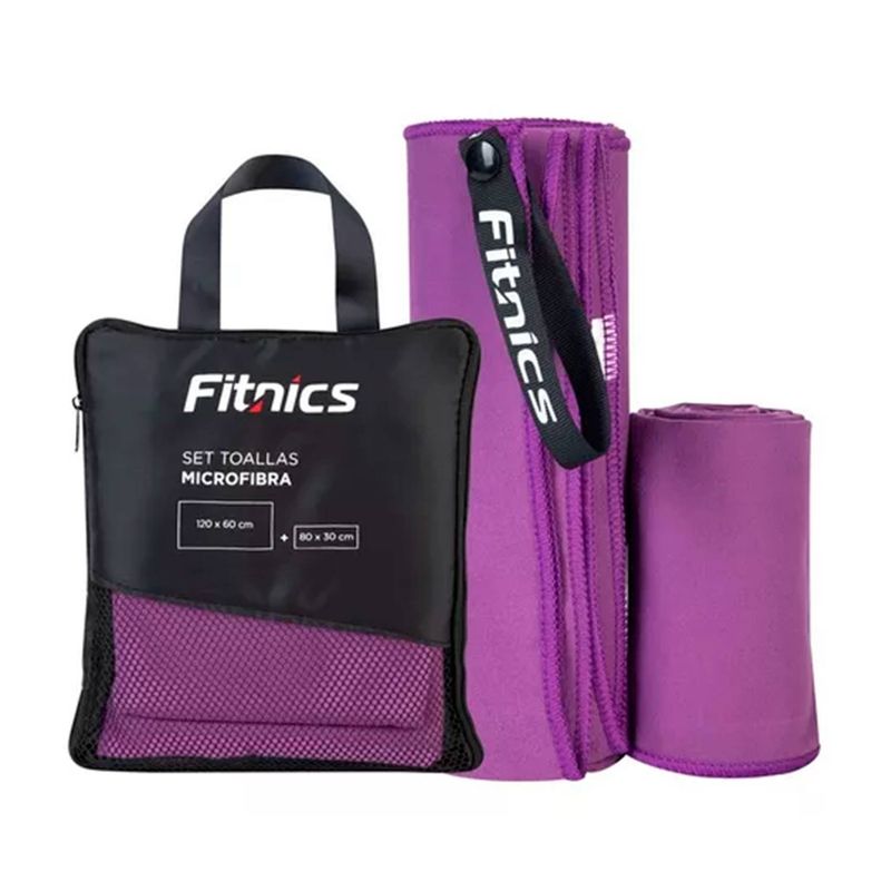 GENERICO - Set 2 Toalla De Microfibra 120x60 + 80x30 + Estuche Morado