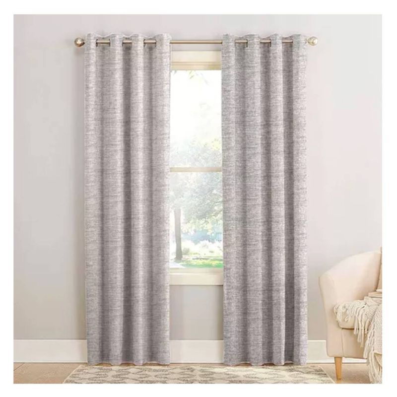 GENERICO - Cortina Blackout 2 Paños De 140x220cm Textura Lino Gris Claro