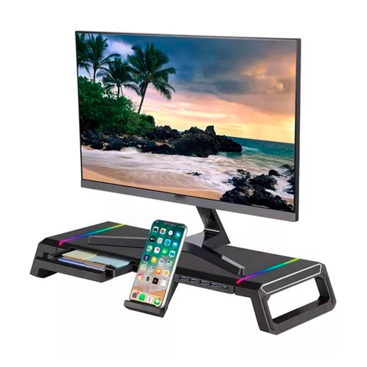 GENERICO - Soporte Monitor Rgb Organizador Escritorio Usb