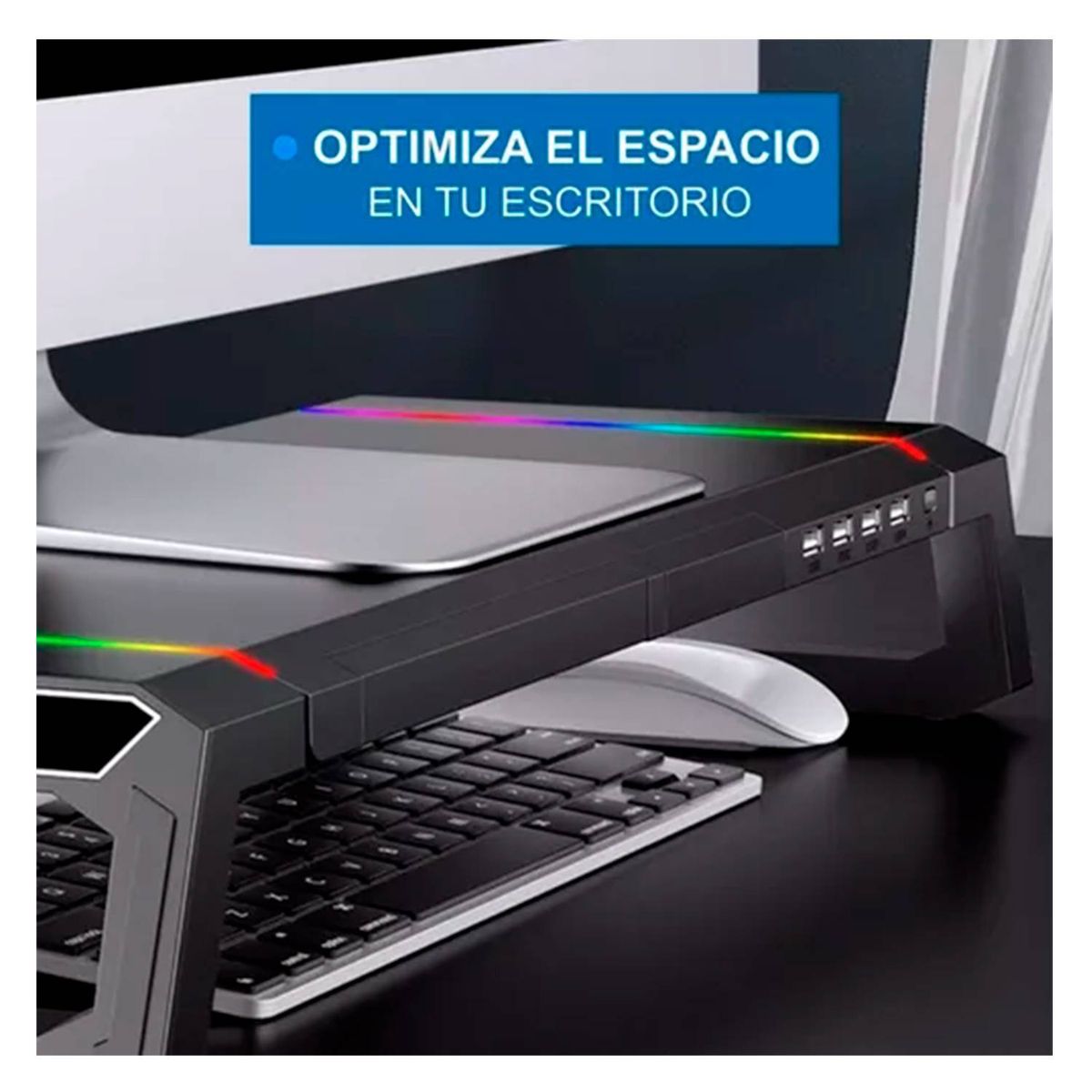 GENERICO - Soporte Monitor Rgb Organizador Escritorio Usb