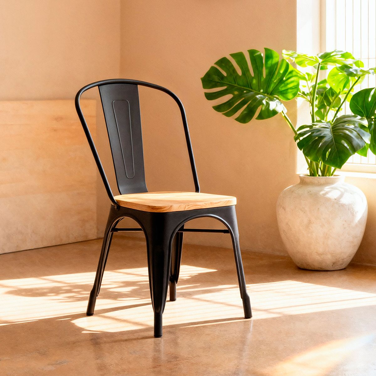 VENHOOUSE - Silla Tolix Negra Con Asiento De Madera