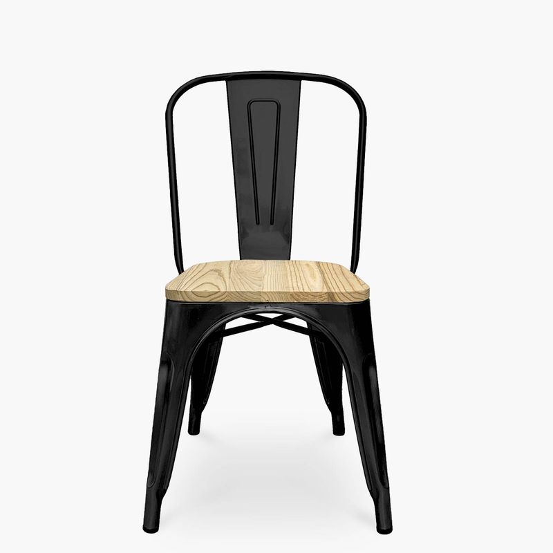 GENERICO - Silla Tolix Negra Con Asiento De Madera