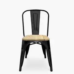 GENERICO - Silla Tolix Negra Con Asiento De Madera