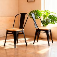 Pack De 2 Sillas Tolix Negra Con Asiento De Madera