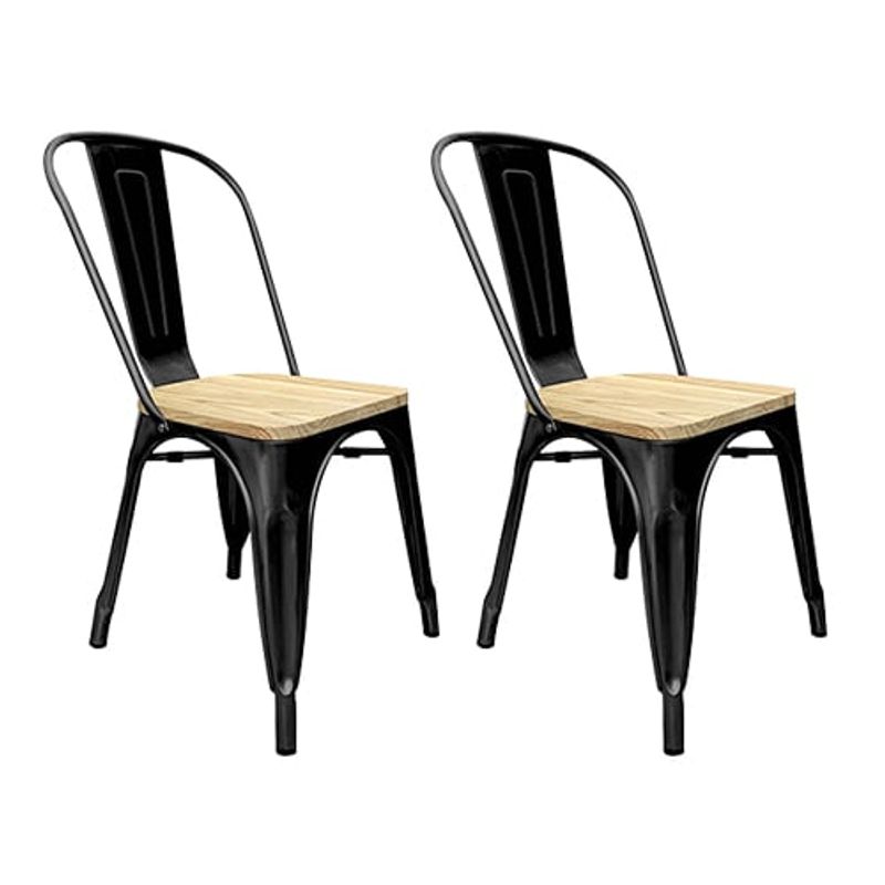 GENERICO - Pack De 2 Sillas Tolix Negra Con Asiento De Madera