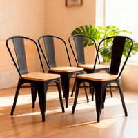 Pack De 4 Sillas Tolix Negra Con Asiento De Madera