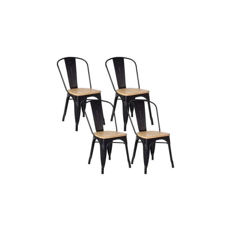 GENERICO - Pack De 4 Sillas Tolix Negra Con Asiento De Madera