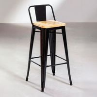 Taburete Tolix Negro Con Asiento De Madera De 66cm