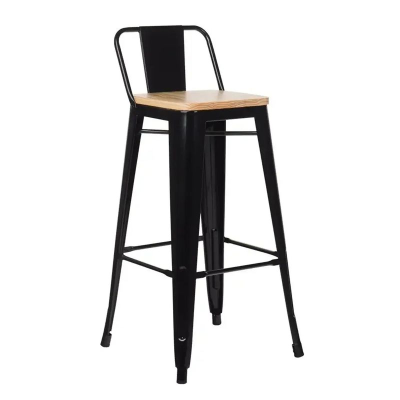 GENERICO - Taburete Tolix Negro Con Asiento De Madera De 66cm.